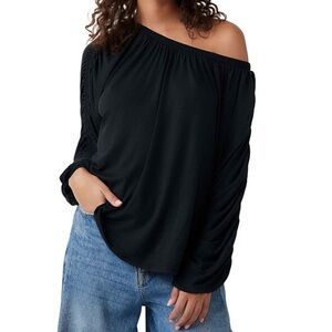 We The Free  Free People Serenade Off-the-Shoulder Top Long Sleeve Black Medium